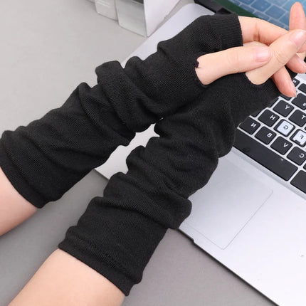 Punk Long Arm Gloves Adjustable Elastic Interval Stripe Fingerless Glove Protective Mittens Winter Nylon Arm Cover Cool Sleeves