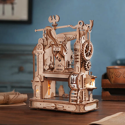 Robotime Rokr Printing Press 3D DIY Puzzle Gifts for Boyfriend Family Wooden Toys with LED Light Building Block Kit Play LK602