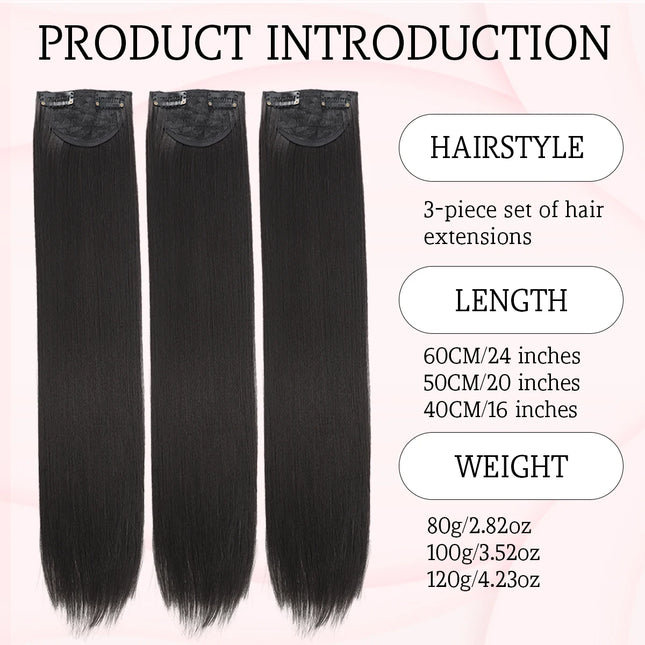 16-24 inch synthetic hair extension, invisible seamless wig patch for women, three straight to increase hair volume