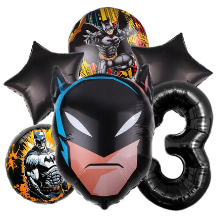 6pcs Cartoon Batman Superhero Baby Shower Boy Balloons Set Number Foil Balloons Children's Birthday Party Balloons Supplies