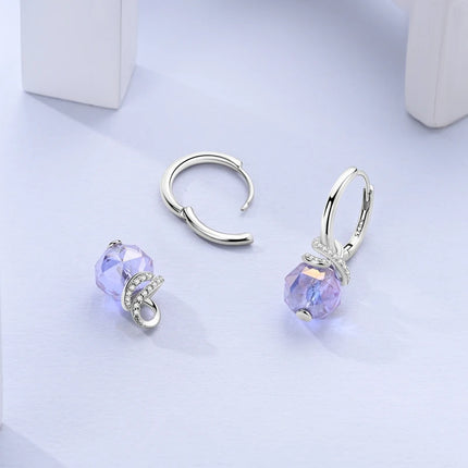 Orstarry 925 Sterling Silver Crystal Circular Eardrops Drop Earrings Women Earrings Charm Fashion Versatile Party Jewelry Gifts