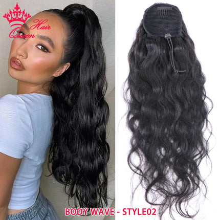 Ponytail Human Hair Extensions With Clip In Drawstring Ponytail Straight Body Wave Brazilian Pony Tail For Women Queen Hair