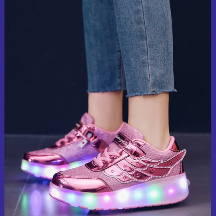 Sneakers Roller Shoes Outdoor Deformation Parkour Skates Dual-Use Children Girls Boys Adult Men Women Unisex Roller Skates