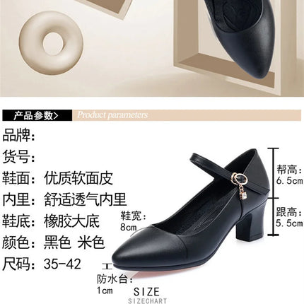 Women Fashion Sweet Red Comfort Buckle Strap Square Heel Pumps Lady Casual Black Pu Leather Office High Heel Shoes Spring Autumn