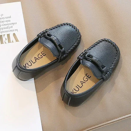 Boys Leather Shoes Black White for School Party Wedding Kids Formal Flats Loafers Slip-on Soft Loafers Children Moccasins 21-30
