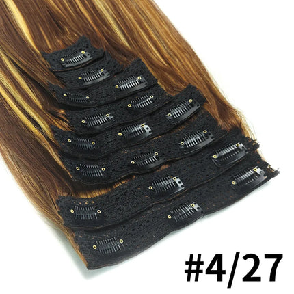 120G/8Pcs Straight Clip Ins 100% Unprocessed Human Hair Extensions Brazilian Remy Virgin Hair Natural Black Full Head For Women
