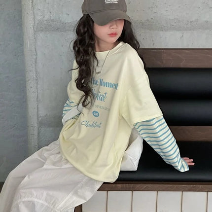 Fake Two Piece Girls Clothes 9 To 10 Years Cartoon Children's Fashion Spring Autumn Little Girl T-shirts Korean Clothing 2025 4