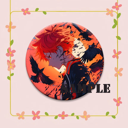 Round Snap-in Brooches Anime Haikyuu Lapel Pins Hinata Shoyo Tobio Kageyama Yu Nishinoya Cartoon Badge Backpack Accessories Gift