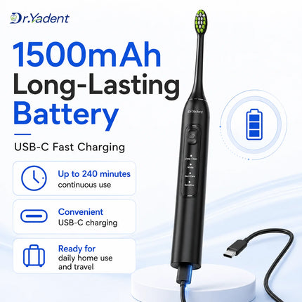 Dr.Yadent YD05 Sonic Toothbrush Gentle to Adult Gum 4 Modes 6 Soft Bristles Heads 2 Mins SmartTimer with Fast USB-C Rechargeable