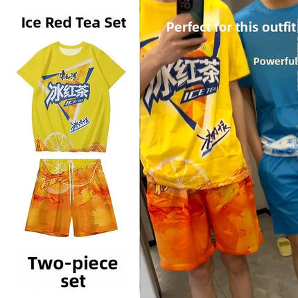 Funny Ice Tea or All Set Good Best Friend Casual Sports Cool Trendy Set Youth Summer T-shirt or Shorts Chinese Made