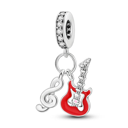 Hot Sale Rock Music Guitar Charms 925 Sterling Silver Dangle Pendant Fit Bangle Bracelet Necklace DIY Jewelry