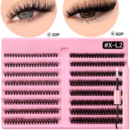 GROINNEYA Eyelash Clusters Kit Lash Clusters Wispy Natural DIY Lashes Clusters with Bottom Waterproof Bond and Seal Tweezers