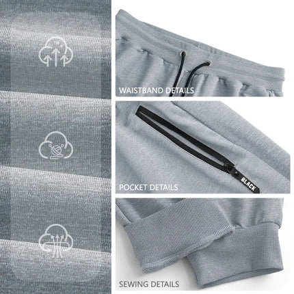 Spring/Autumn High-Quality Men's Sport Pants with Drawstring Cuffs and Zippered Pockets - Solid Color Elasticated Casual Pants