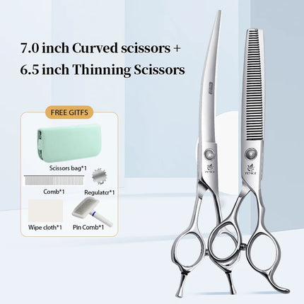 Fenice  Professional Home Pets Grooming Set 6//6.5/7/7.5 Inch Bearing Screw Straight Curved Thinning Chunker Shears for Dogs/Cat
