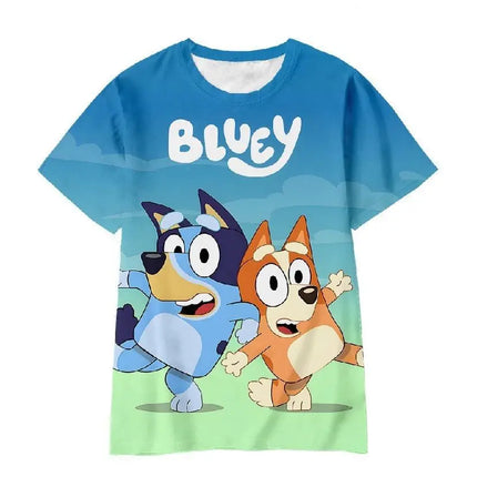 Kids 2026 Bluey Cartoon 3D T-Shirt Summer Cool Quick-Dry Short Sleeve Anime Print Casual Tee for Boys and Girls Daily