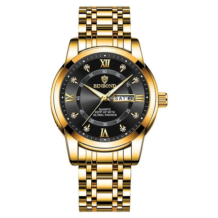 BINBOND Luxury Men Quartz Watch Waterproof Date Week Luminous Wristwatch Stainless Steel Men's Watches Male Clock Sports Reloj