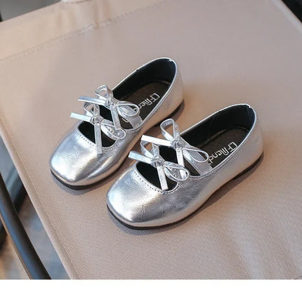 Kids Dance Performance Shoes Square Black Solid Color Girls Princess Shoe with Double Bow 2024 New Girls Leather Shoes Soft Sole
