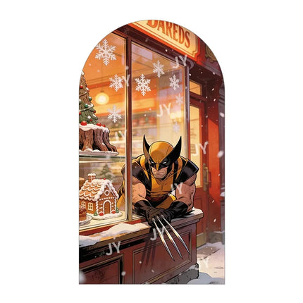 Superhero Wolverine Deadpool theme arch background children's boy birthday partydecoration layoutbackground props stretch fabric
