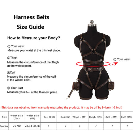 4 pcs Women Leather Harness Sets PU Leather Brown Dress Up Accessories for Girlfriend Holiday Rave