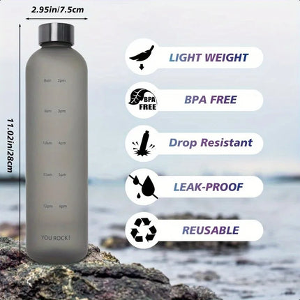 1L Water Bottles for Girls Kids Leakproof Gym Fitness Sports Bottle for Outdoor Travel, Camping Frosted Plastic Drinking Bottle