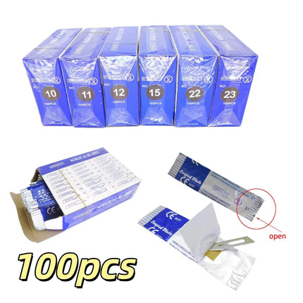 100pcs Sterile Medical Surgical Blades #10/11/21 for Eyebrow,Dental,Dissection,LAB, Animal Grooming,PCB Repair