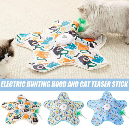 Cat Toys Interactive Hide and Seek Cat Toy with Mouse Squeaky Motion Activated Moving Concealed Feathers Kitten Teaser Toy
