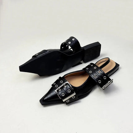 Big Size 43 Fashion Buckle Strap Ladies Flats Shoes Luxury Female Sandal Pointed Toe Women Flats With Shoes New In Summer Spring