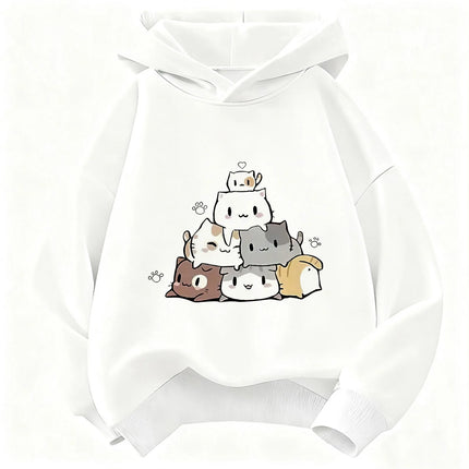 kawaii Meme Cat Children's Hoodie Sweatshirt Cute Harajuku Hoody for Boys Girls Autumn Winter Casual Hoodies