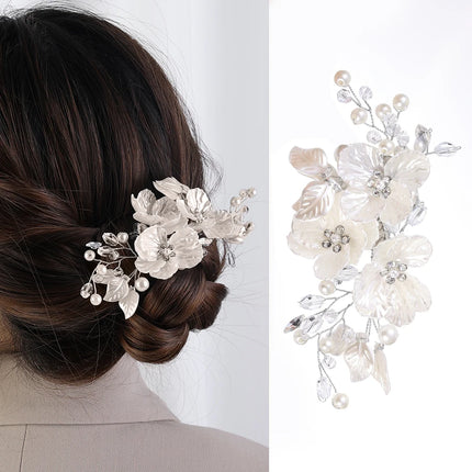 Crystal Pearl Flower Hairpin Wedding Guest Headdresses White Shell Flower Hair Clip Barette Hair Woman Wedding Hair Accessories