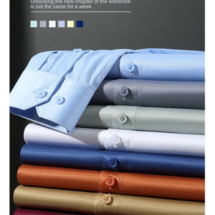 Men's Business Casual Long-Sleeved Shirt, Orange, Non-Ironing, Wrinkle-Resistant, Elastic, Solid Color, New Style