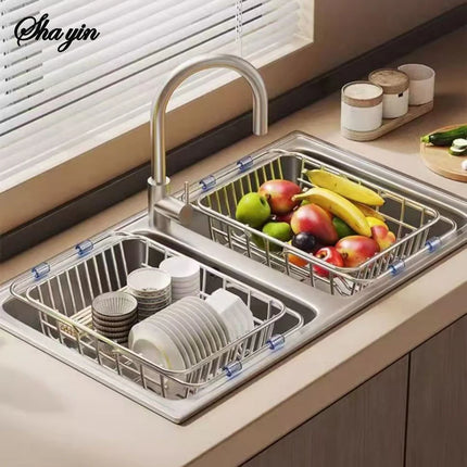Stainless Steel Telescopic Sink Drain Rack Non-Slip Dish Drying Kitchen Bathroom Countertop Organizer Rack for Household Use