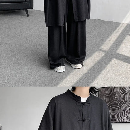 New Chinese Style Men's Shirt and Pants Set Retro Spring Autumn Youth Chinese Style Clothing Polyester Fiber Machine Washable