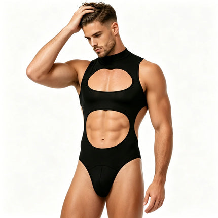 Men's Hollow Out Leotard Bodysuit Sleeveless Jumpsuit Sexy Stretch Tight One-piece Clubwear One Piece Lingerie