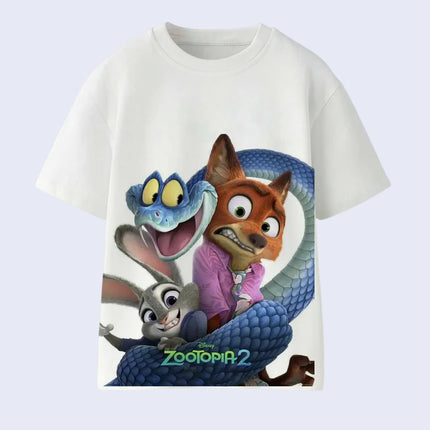 Zootopia 2 Collection Kids Short Sleeve T-Shirt, Judy  Nick Fox Cartoon Print, Breathable and Comfortable Summer Autumn Top