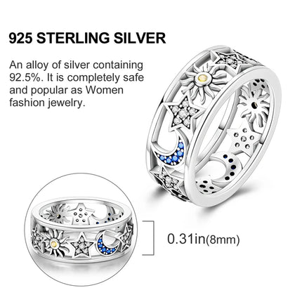 New 925 Silver Sun and Moon Love Princess Zircon Oxide Enamel Heart Love Ring Fashion Fine Jewelry For Women Gift Hypoallergenic