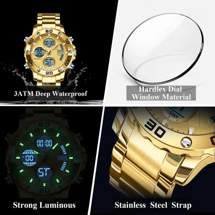 POEDAGAR Functional Men's Quartz Wristwatch Electronic LED Alarm Dual Display Male Clock Waterproof Sports Watches For Men Reloj