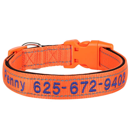 Embroidered Nylon Dog Collar Personalized Puppy Cat Collars Reflective Pet ID Collars DIY Phone Name ID For Small Large Dog Cat