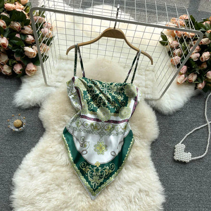 Women's Slim Fit Printed Tank Top Knot Back Design Versatile Strapless Top Commute Style Summer Collection