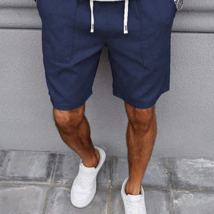 Summer Men's Retro American Style Shorts with Drawstring Casual Pants Included Solid Color Trendy Mid-Length Men's Shorts