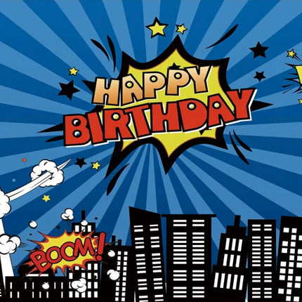 Superhero Baby Shower Birthday Backdrop City Building Super Hero Party Photography Background Photo Studio Custom Name Banner