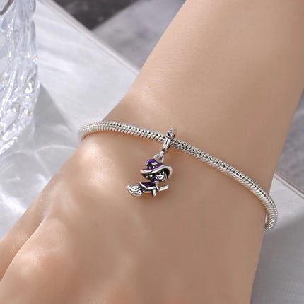 925 Sterling Silver Inlaid Heart-Shaped Beads & Rose Dangle Charm Fits Snake Bracelet Boutique Necklace Purple Pendant Gift