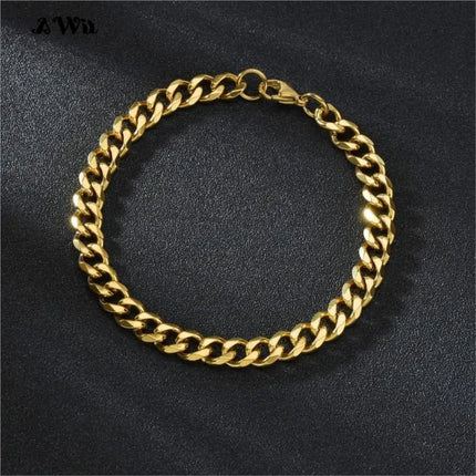 Awit Miniamlist Men Bracelet Gold Jewelry Street Style Stainless Steel 316L 18k Gold Plated Cuban Chain Bracelets For Women