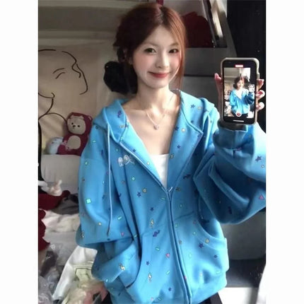 Stars Are Imprinted Everywhere Zipper Hooded Hoodie Spring And Autumn Dressing Up Collection Casual Fashion Trends Versatile