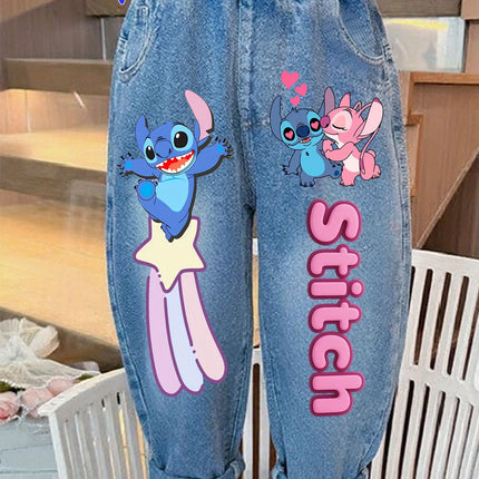 2026 Disney Stitch Girls Straight Pants. Soft, breathable elastic-waist casual lounge trousers for all-season daily wear.