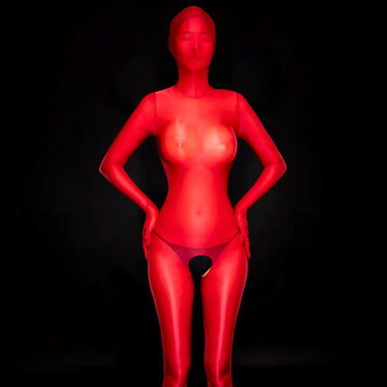 Sexy Oil Shiny Full Body Zentai Bodysuits Women See Through Open Crotch Jumpsuits Erotic Leotard Elastic Tights Cocoons Catsuits