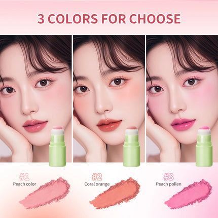 Soft Fog Blush Stick Face Blusher Patting Powder Blusher for Cheeks Cute Korean Style Waterproof Blush Sponge Brush Head 3Colors