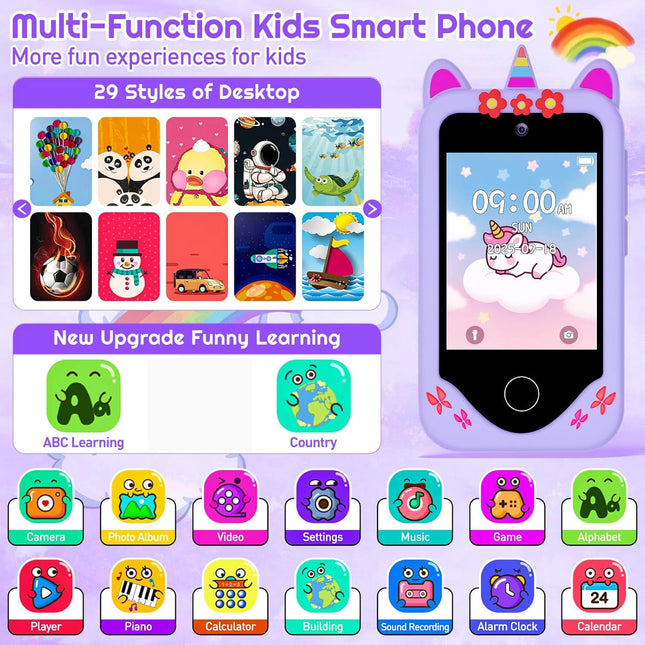 Children Smartphone Phone Toy 2.8inch Touch Screen Dual Cameras For Learning Playing Games Video Player Girl Gift for Christmas
