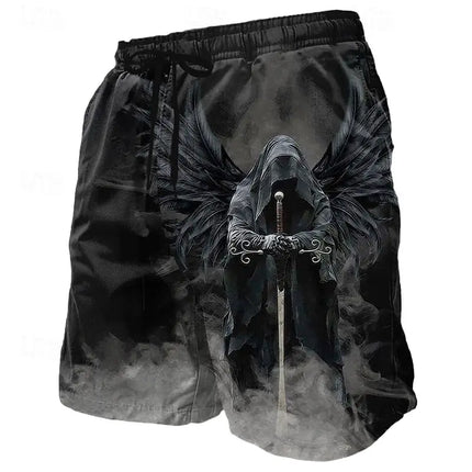 3d angel god print men's swimsuit street hip hop punk casual shorts men summer swim shorts drawstring casual shorts