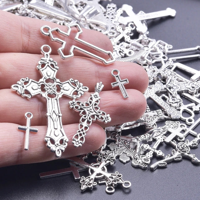 10/20/30pcs/Lot Metal Silver Color Cross Charms For Jewelry Making Supplies Christ Accessories Handmade Women/Men Pendant Charm