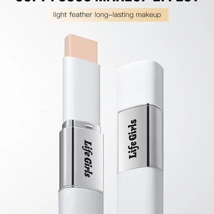 Life Girls Double-Headed Foundation Stick with Brush Long-Lasting Concealer Moisturizer Easy to Smudge Natural Matte Nude Makeup